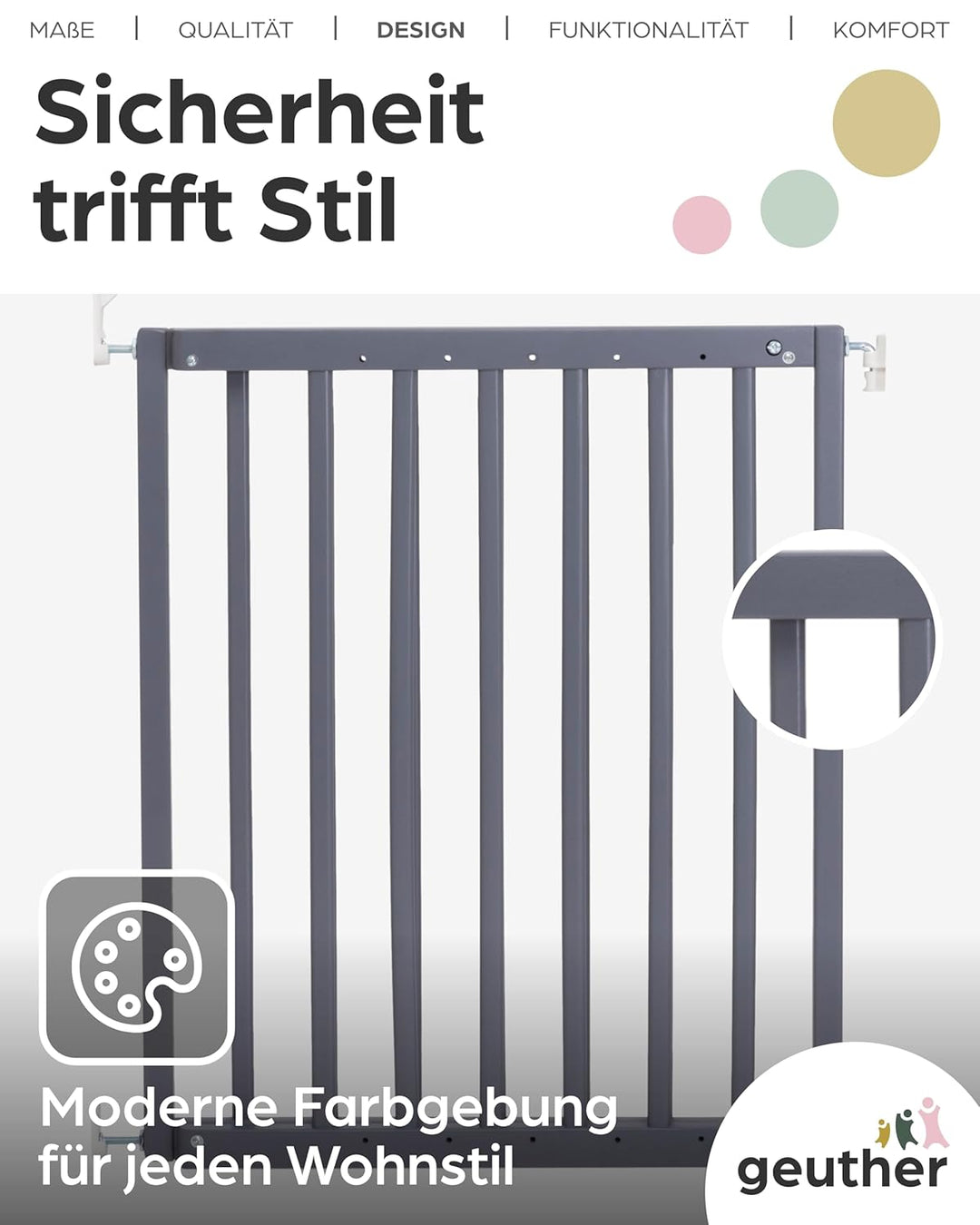 Geuther 2700 schwenkbares Türschutzgitter Passung: 63 cm - 103,5 cm Türgitter Treppenschutzgitter zu