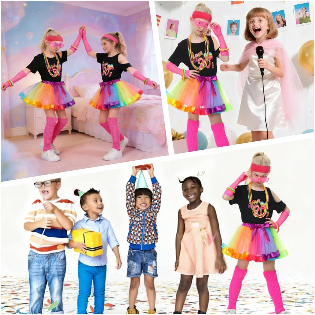 Firecos 80er Jahre Kostüm für Kinder Cosplay Thema Anzug Fancy Kleid 80er Jahre Outfit Kleid Zubehör