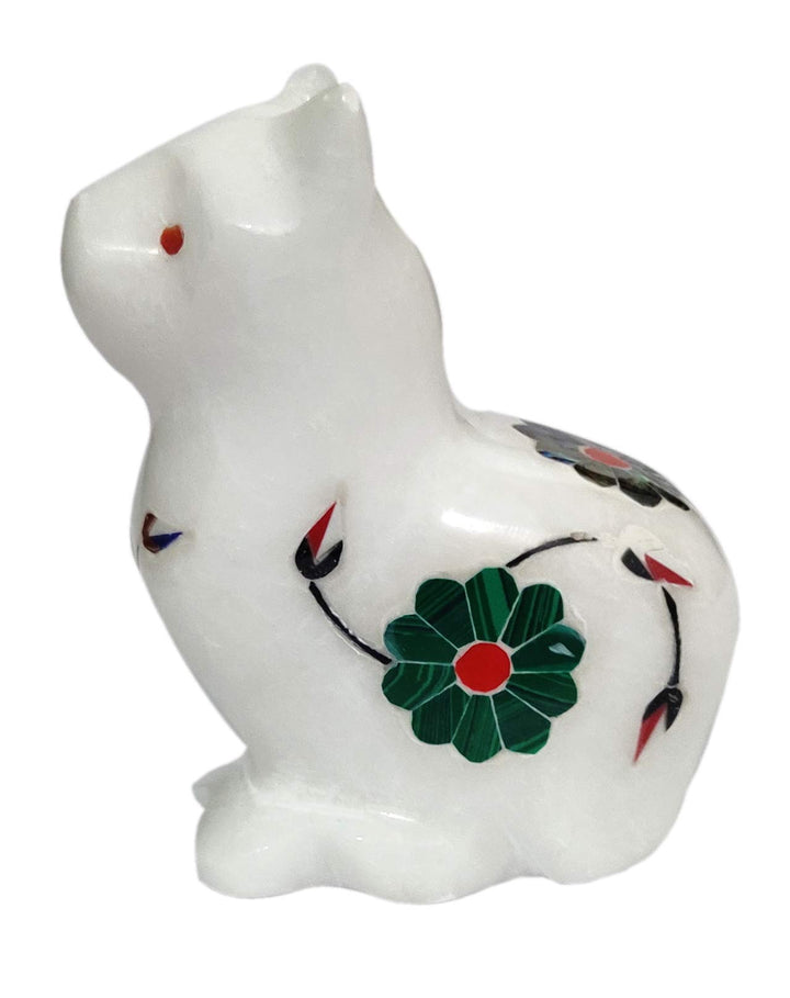 Purpledip Marmor Statue 'Catty Cat': Edelsteineineinlage Sammlerstück Geschenk (12107)