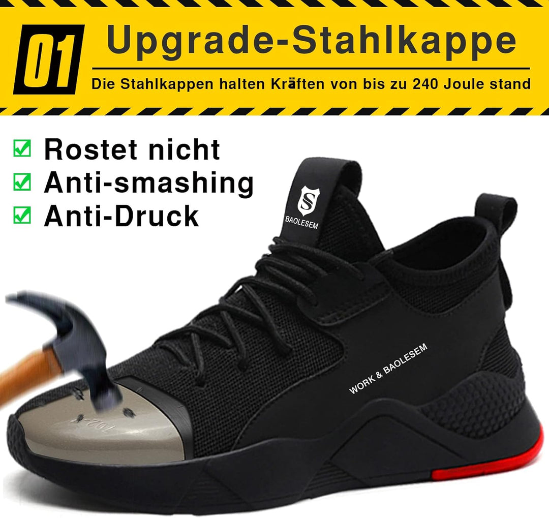 BAOLESEM Sicherheitsschuhe Herren Arbeitsschuhe Herren Damen Leicht Atmungsaktiv Sportlich Schutzsch