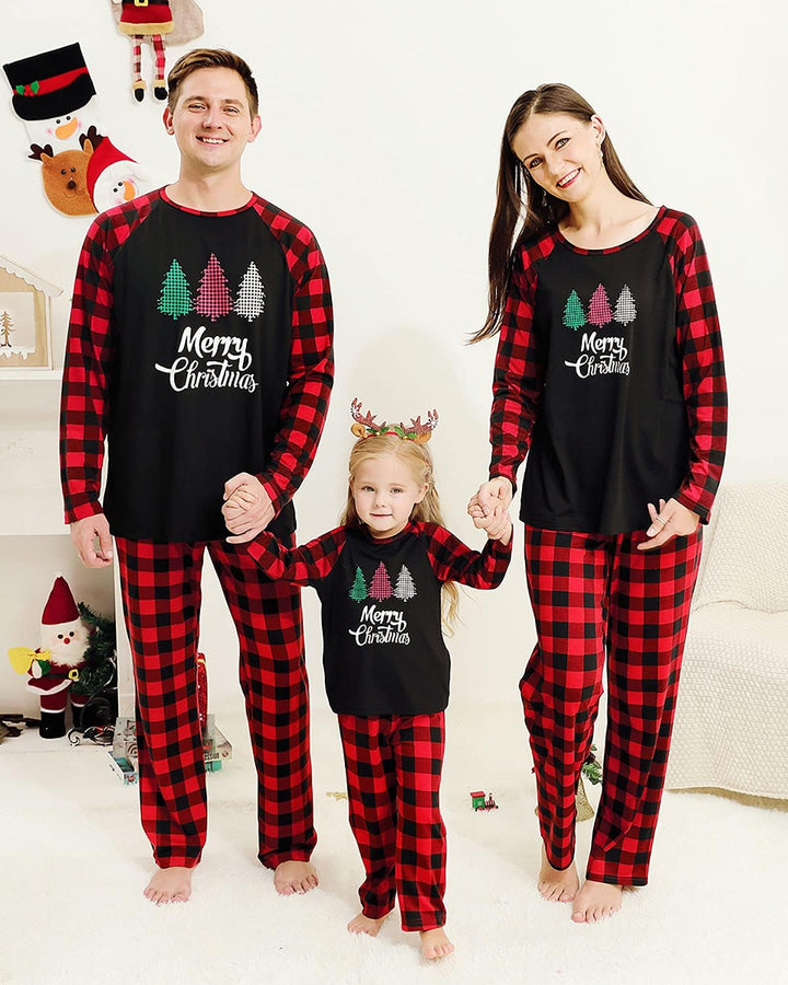 Weihnachten Familie Pyjama Set Schlafanzug Elch Rotes Kariertes Schlafanzüge für Vater Mutter Kinder