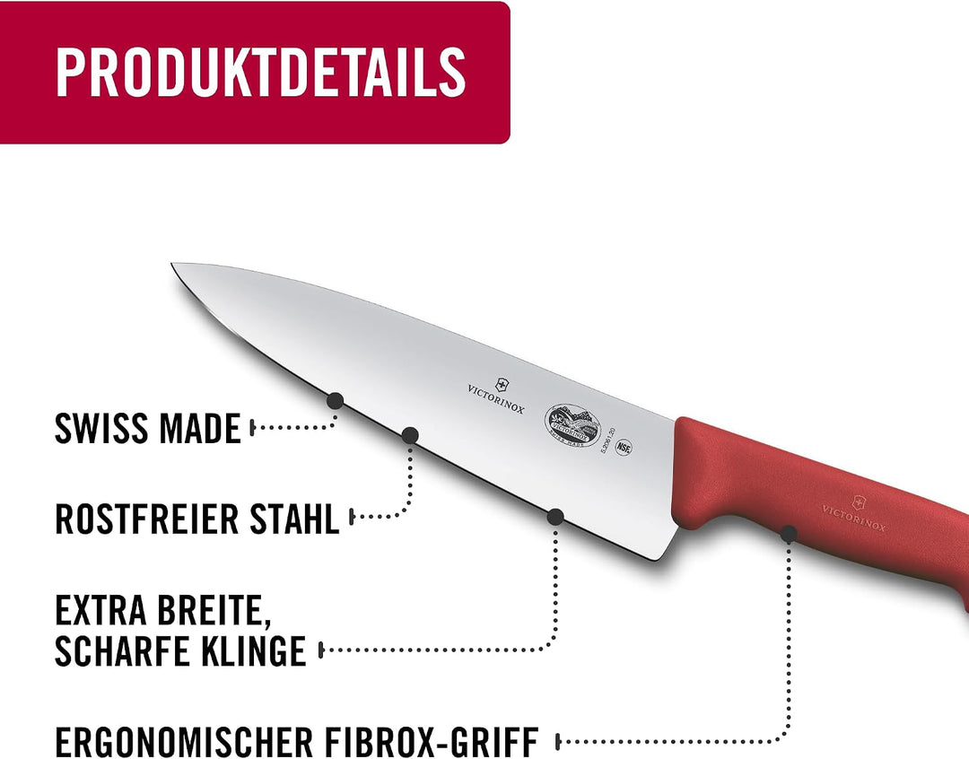 Victorinox Fibrox Kochmesser, Breites Universalmesser für Fleisch, Fisch, Gemüse und Kräuter, 20 cm,