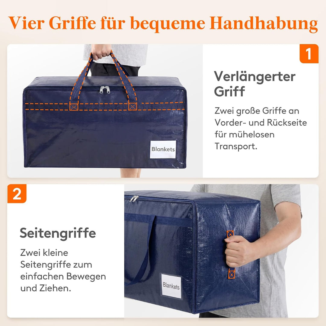 Lifewit 4 Stück 90L Umzugstaschen mit Griff, Aufbewahrungstasche für Bettdecken, Grosse Tasche mit R