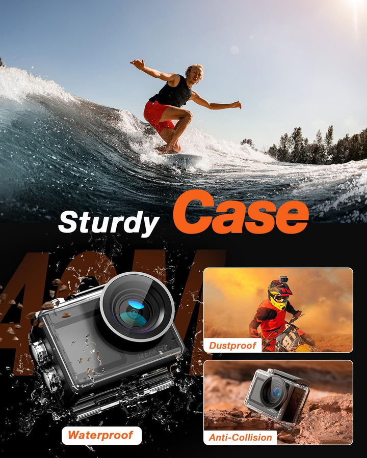 iZEEKER Action Cam 4K 24MP, Unterwasserkamera 40M Wasserdicht mit EIS,Dual-Screen-Kamera, Touchscree