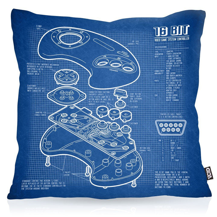 VOID 16-Bit Gamepad Kissenbezug Kissenhülle Outdoor Indoor Konsole Sonic, Kissen Grösse:50 x 50 cm,