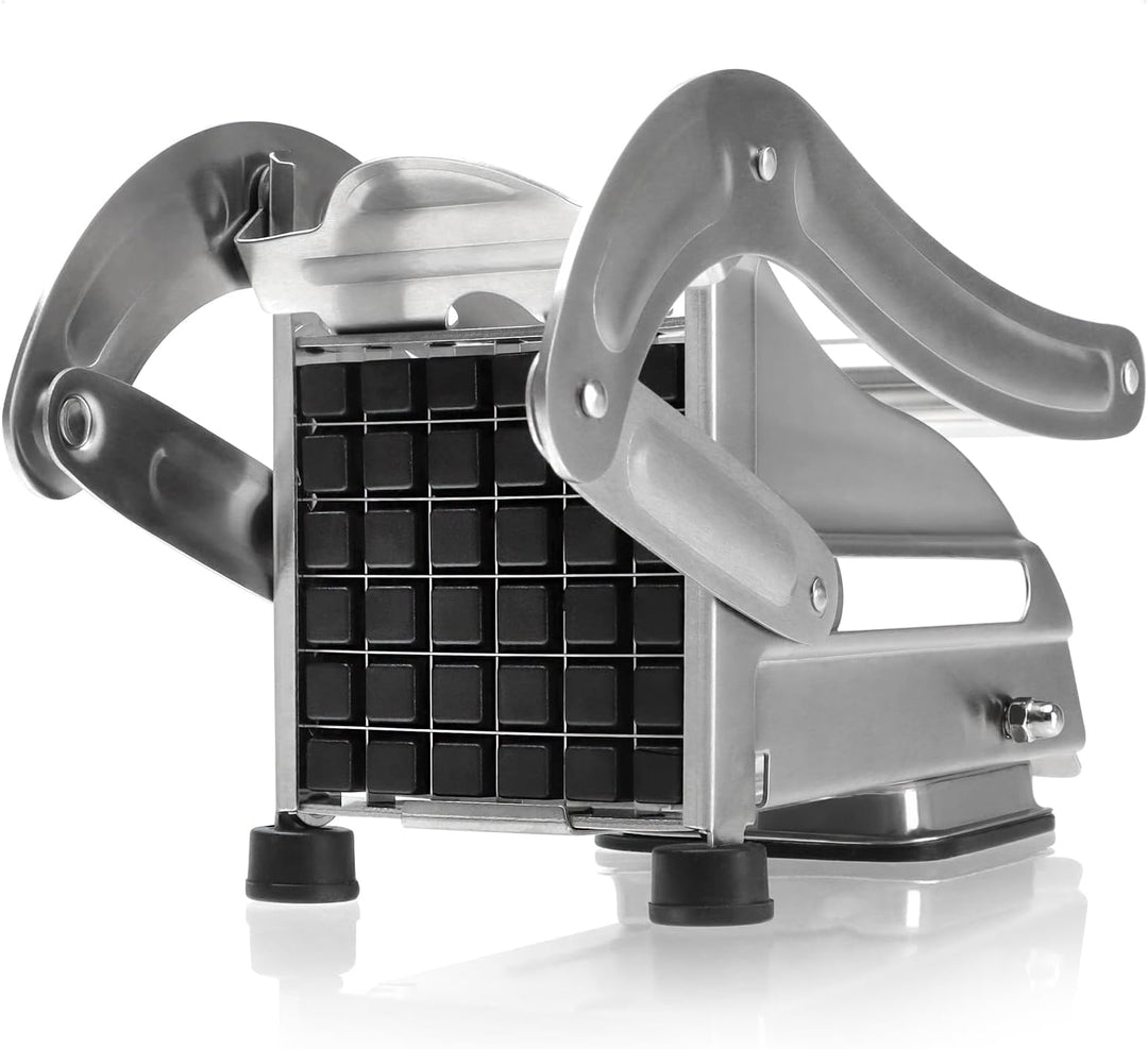 com-four® Pommesschneider - Kartoffelpresse mit 2 Schneideeinsätzen - Pommes Frites Schnitzer aus Ed