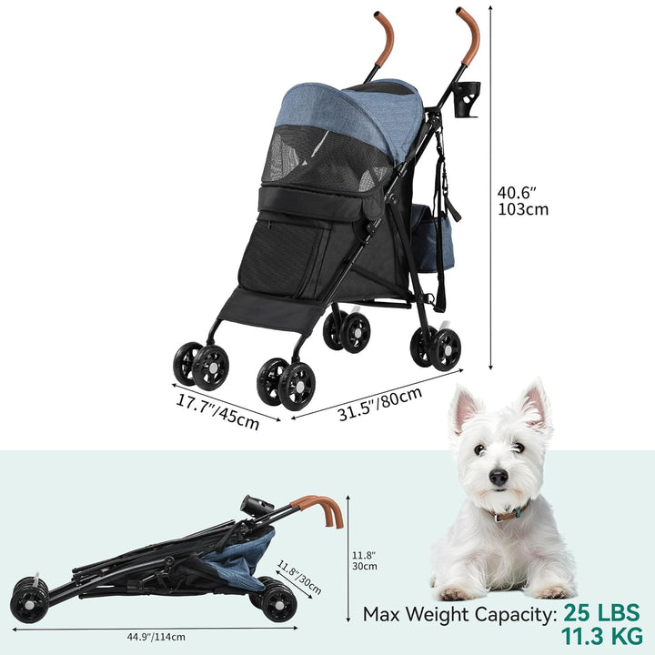 YITAHOME Hundewagen Haustiere Buggy bis 11,3kg, Hundebuggy mit Netzfenstern & Getränkehalter & Ablag