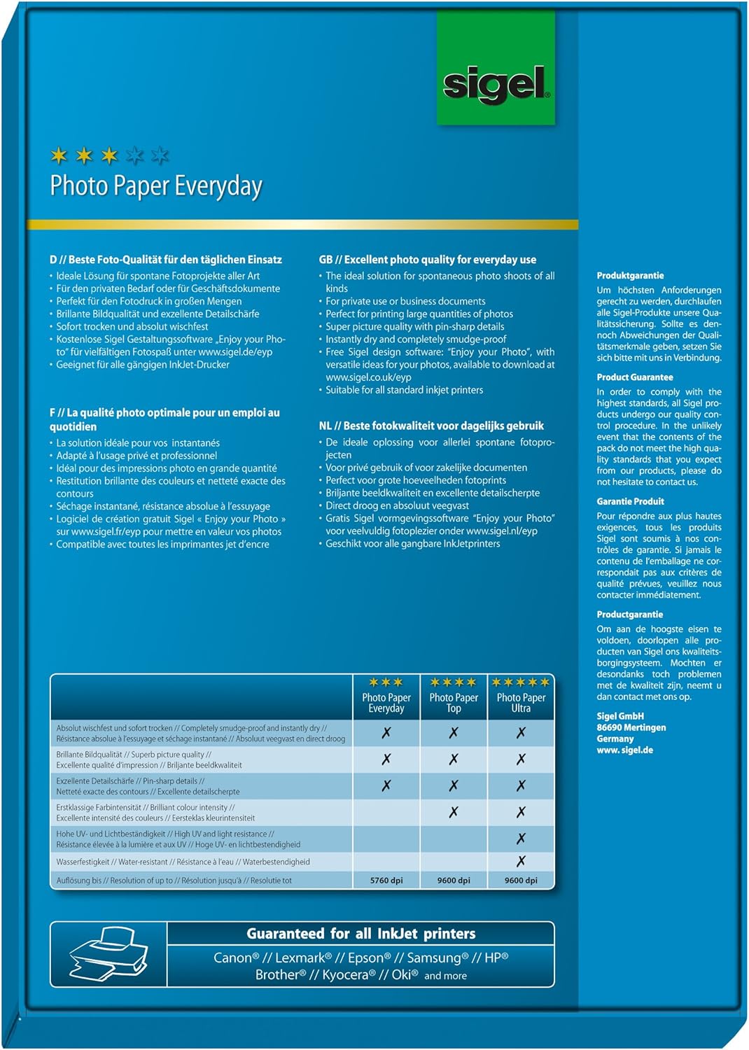 SIGEL IP712 InkJet Fotopapier A4, 100 Blatt, hochglänzend, weiss, 200 g 100 Blatt|200g/m², 100 Blatt
