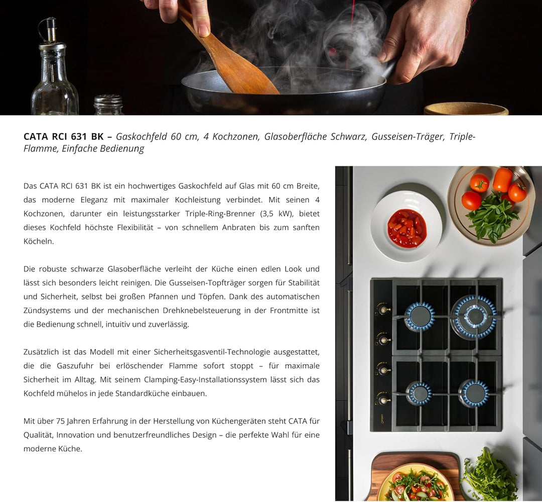 CATA ENCIMERA RCI631BK Gas 08028403 Gaskochfeld, RCI 631 schwarz