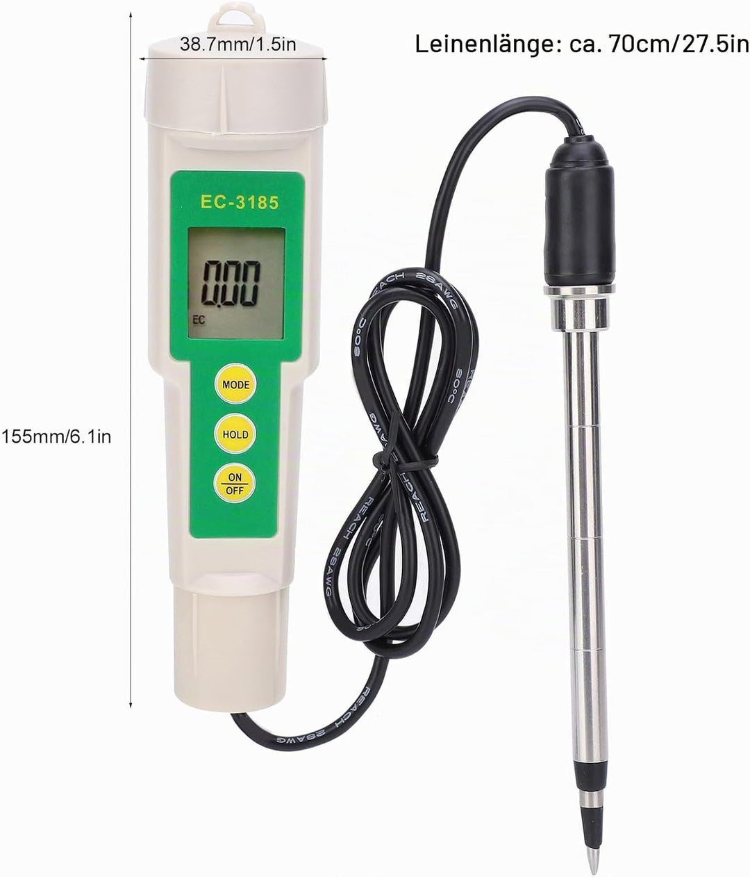 EC CF TDS 3-in-1-Bodentester EC-3185 Bodenmessgerät Bodenanalysegerät Pflanzenpflegetool für Den Gar