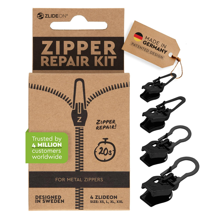 ZlideOn Reissverschluss Zipper Ersatz Reparatur Set – Schwarz Reissverschluss Reparieren Für Metallr