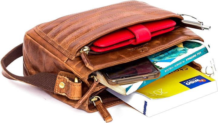 ALMADIH Premium Leder Damentasche Umhängetasche AYA BD - 2 Hauptfächer Ledertasche Clutch Handtasche