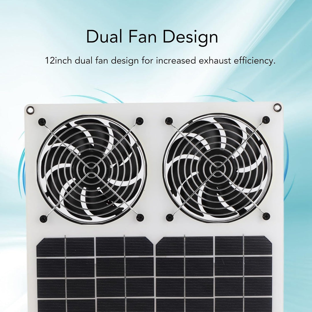 Solarlüfter 12 Zoll, Dual Lüfter 100W, Solar Abgasventilator für Hühnerstall Gewächshaus mit Monokri