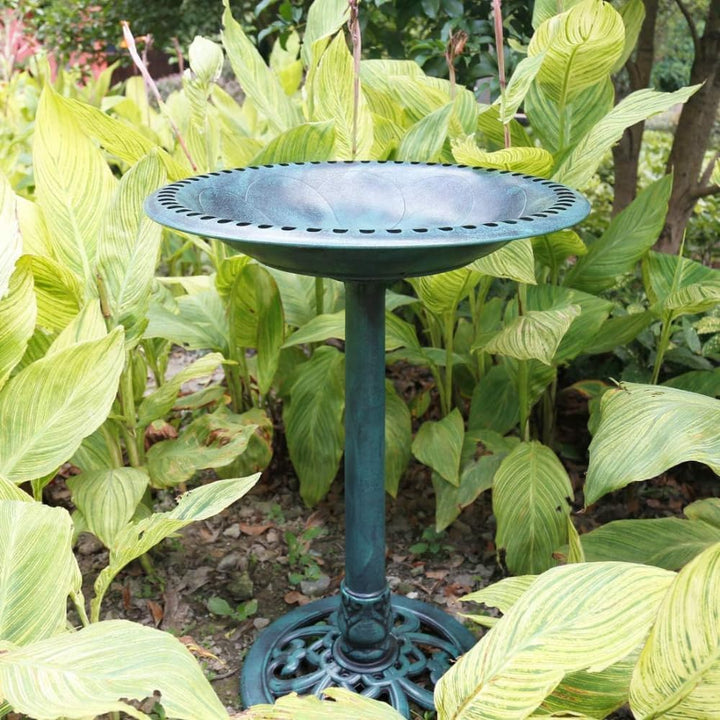 VIVOHOME Vogelbad aus Polyresin antikes Design Vogelbad und solarbetriebener Teichbrunnen grünes Vog