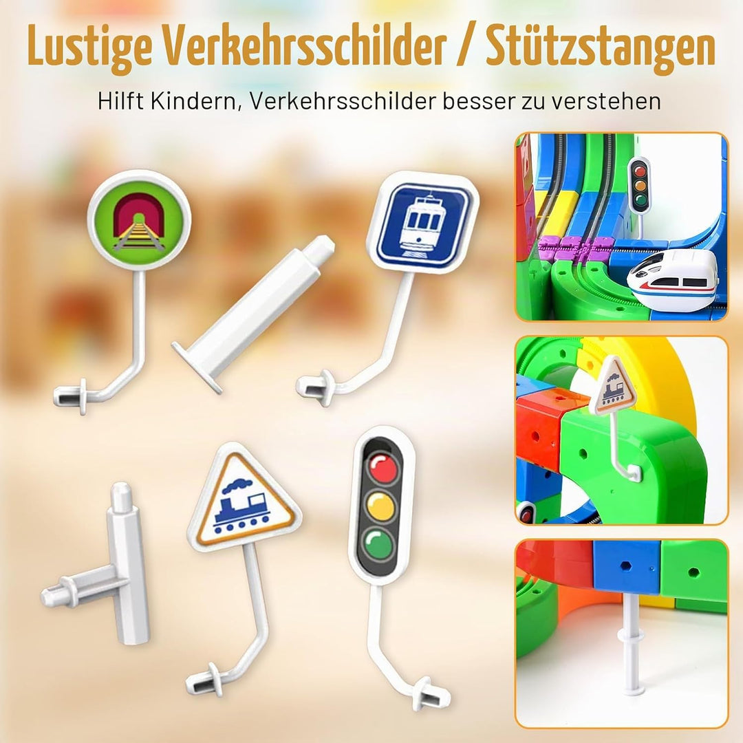 123PCS Elektrisches Zugset,Elektrisches Magisches Schienen WüRfelzug Set,Cube Track Block mit Schwer