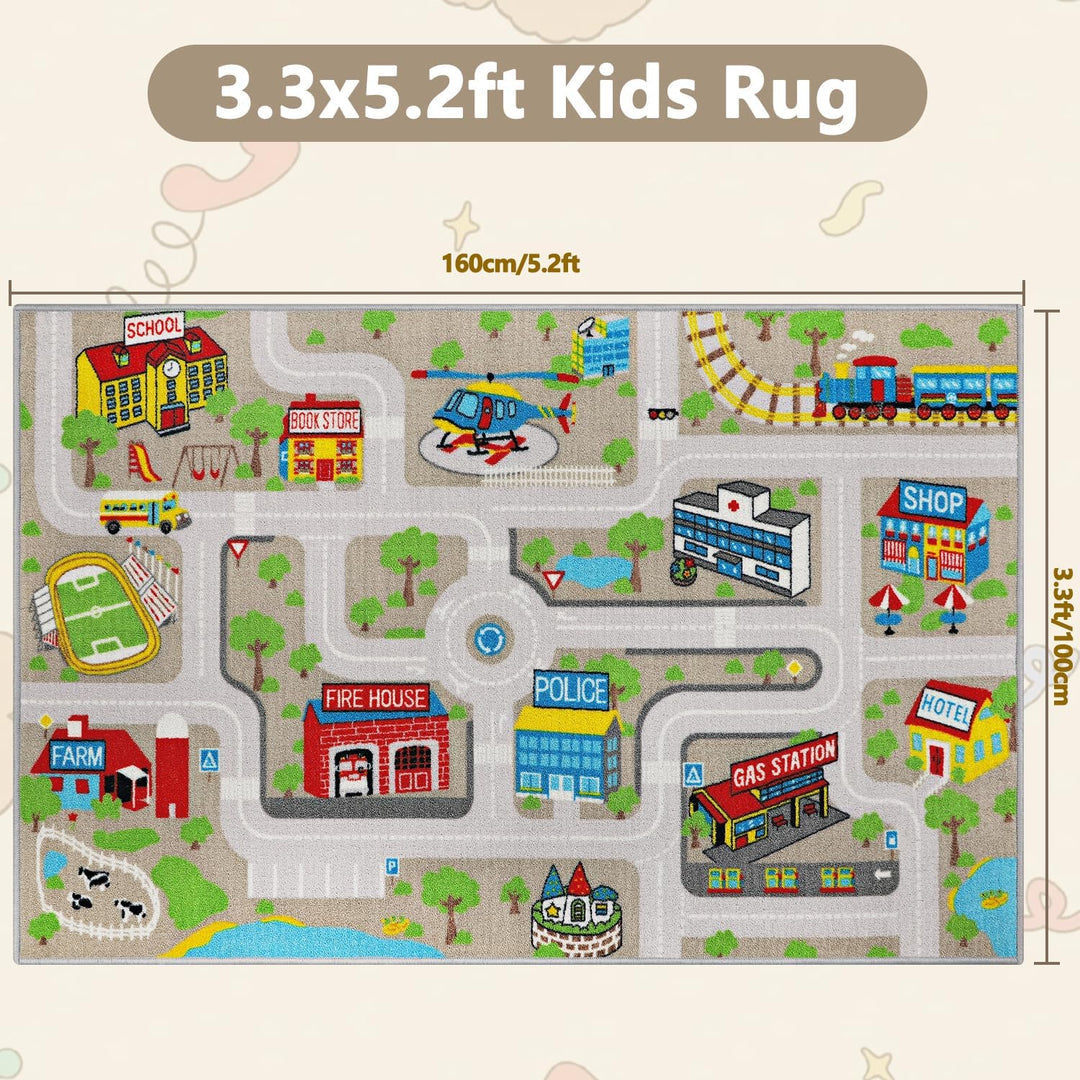 Capslpad Kinder Teppich Spielteppich für Kinder Stadt 100x160cm Rutschfest Kinderteppich Spielmatte