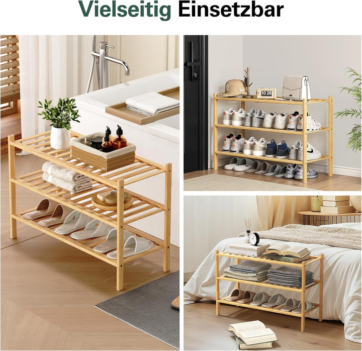 Schuhregal aus Bambus, Schuhablage mit 3 Ebenen, 68 x 28 x 46 cm, Erweiterbar Stapelbar, Schuhschran