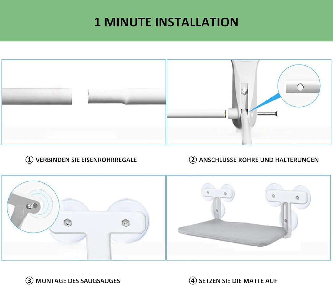 Katzen Hängematte Fensterliege mit 6 Starken Saugnäpfen,Faltbares Katzen Fensterbett, 52x30cm Grau –