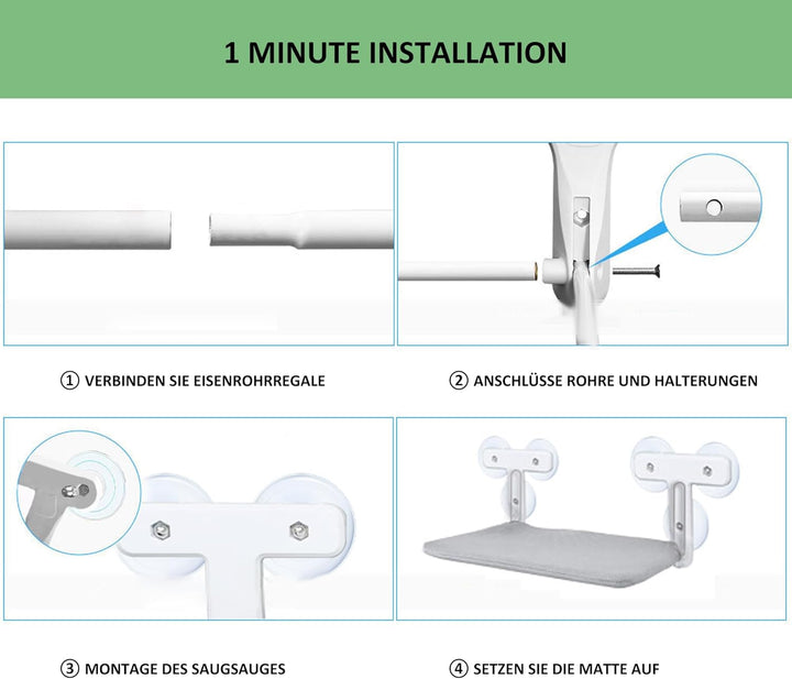 Katzen Hängematte Fensterliege mit 6 Starken Saugnäpfen,Faltbares Katzen Fensterbett, 52x30cm Grau –