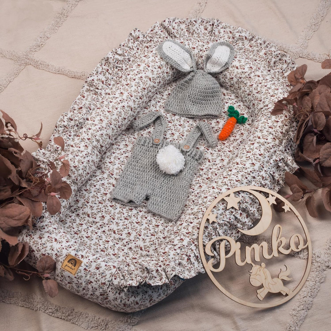 PIMKO Babynest mit rüschen Babynestchen für Baby Kuschelnest Babykokon für Säuglinge und Neugeborene