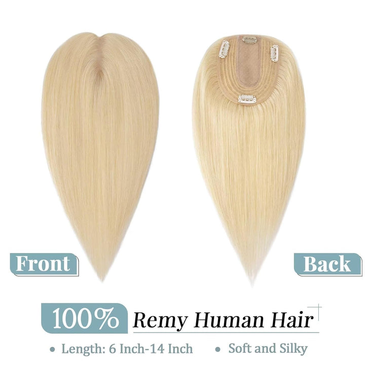 TESS Hair Topper Echthaar Blond, 10x12cm Basis Toupet Damen #613 Lichtblond Haartopper Echthaar 40g