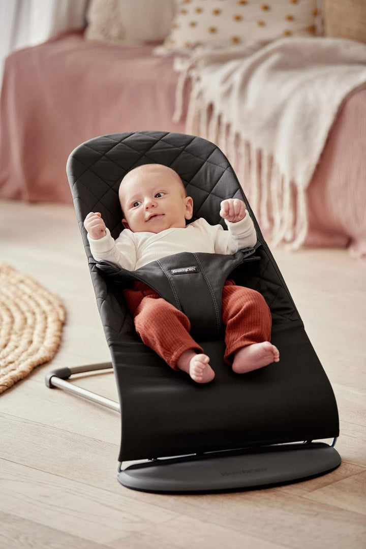 BabyBjörn Babywippe Bliss, Gewebt, Klassische Steppung, Schwarz Schwarz Gewebt, Klassische Steppung,