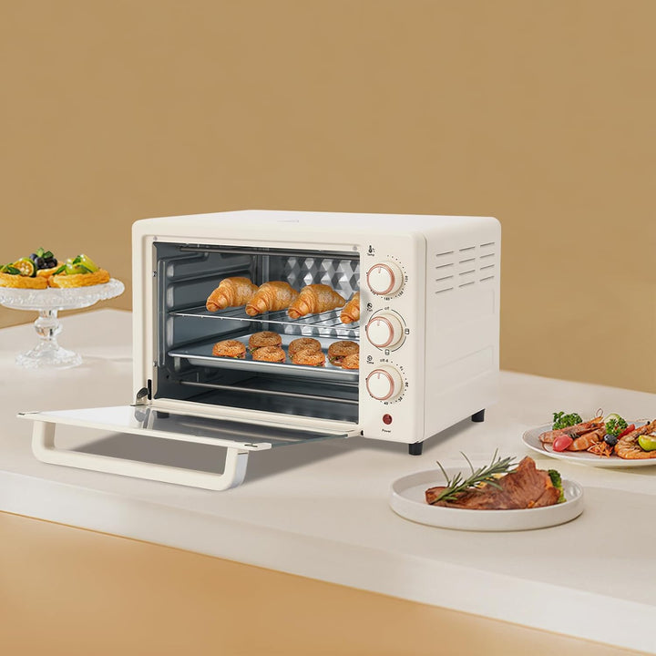 22L Minibackofen Elektrobackofen mit Umluft, Kompakter Backofen mit 60 Minuten Timer, Grillrost &amp; Ba
