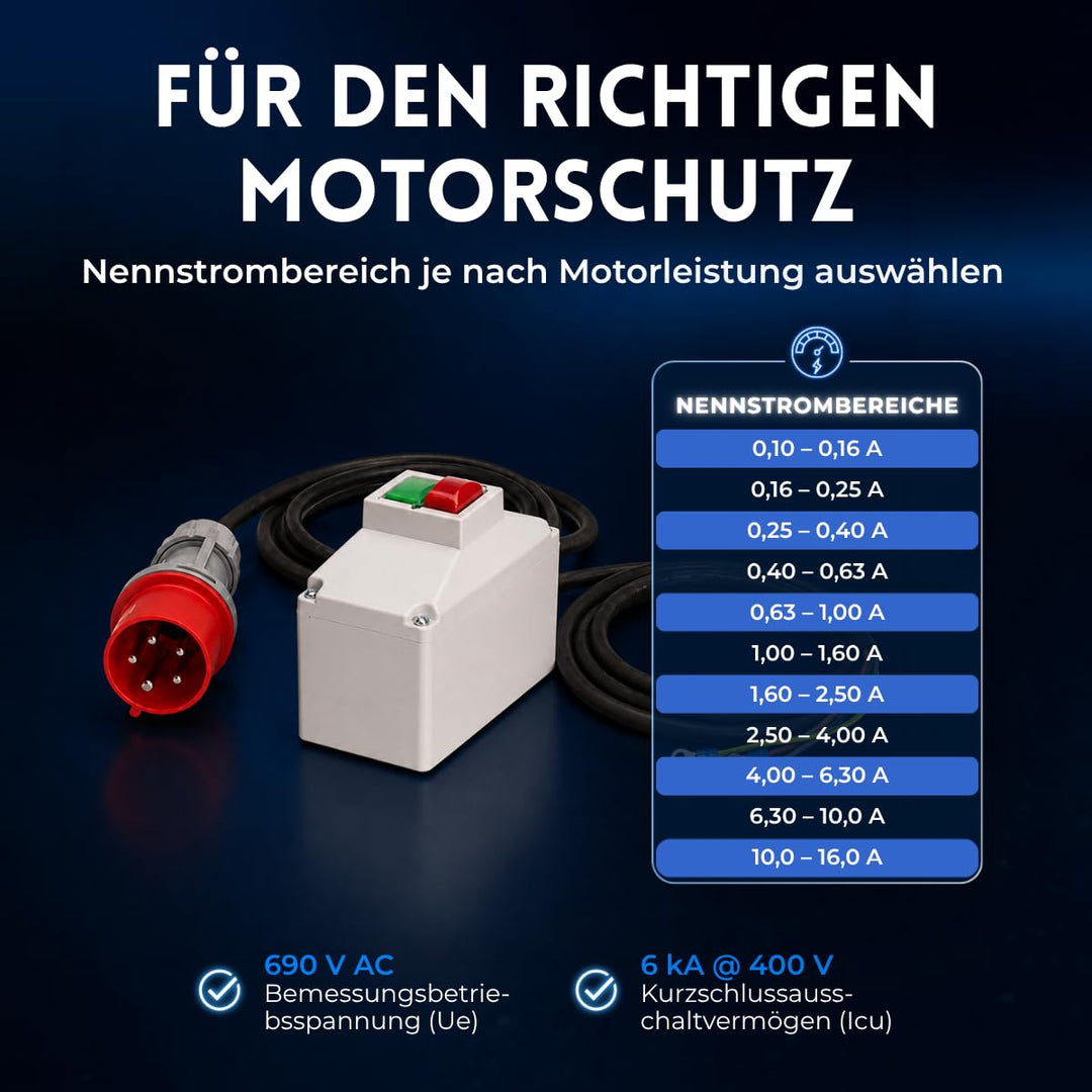 Motorschutzschalter ISKRA MS25 1,60-2,50A in Gehäuse mit Netz- und Motorkabel Netz- und Motorkabel g