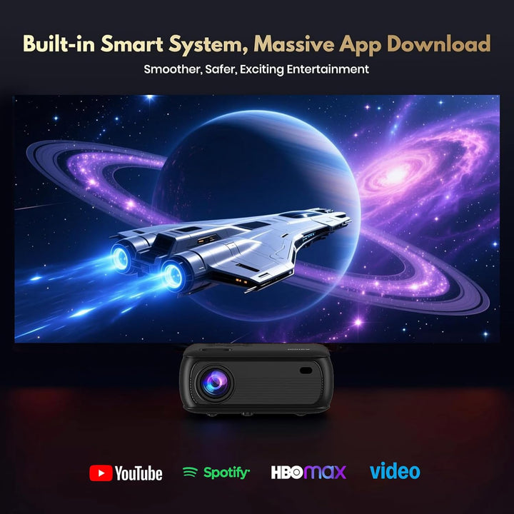 Mini Beamer mit WLAN und Bluetooth, 1080P Native, 4K-Unterstützung, Premium-Lautsprecher, Smart Andr
