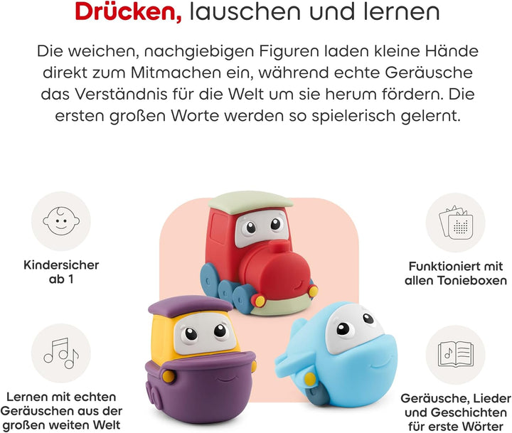 tonies Hörfigur für Toniebox, My First Reise Set, Fahrzeuge entdecken für Kinder ab 1 Jahr, Spielzei