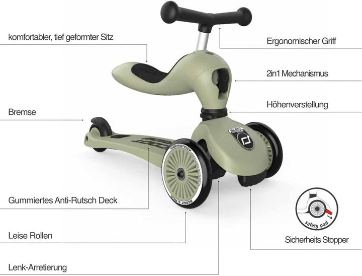 Highwaykick 1 Push and GO - Lauflernhilfe und Kickboard Farbe Steel