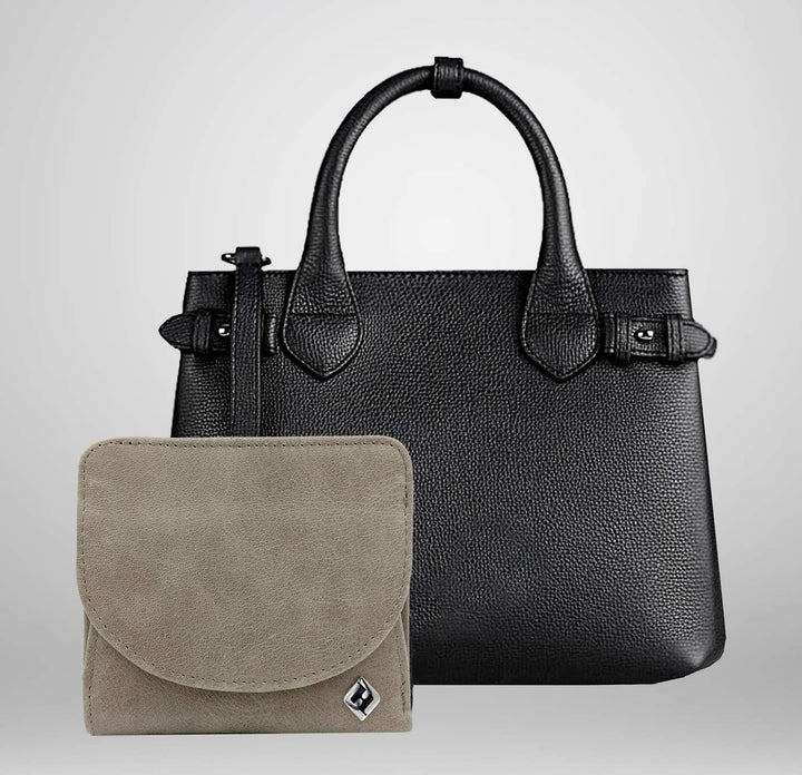 Geldbörse Damen klein viele Fächer, Reise Portemonnaie, Leder grau, RFID Blocker, Münzfach | Wiener