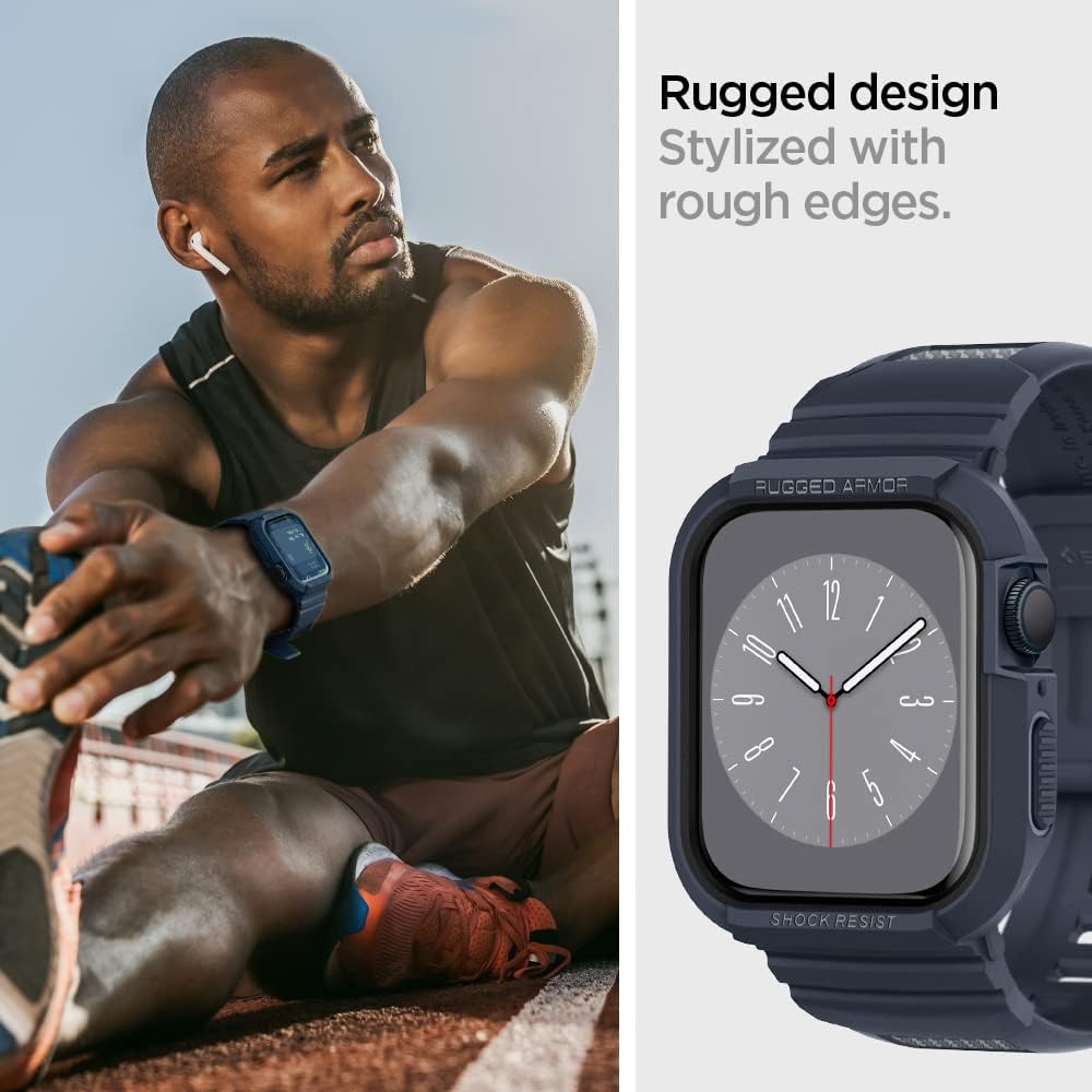 Spigen Rugged Armor Pro Hülle mit Band für Apple Watch 45/44mm | TPU-Unibody-Hülle mit Armband, Carb