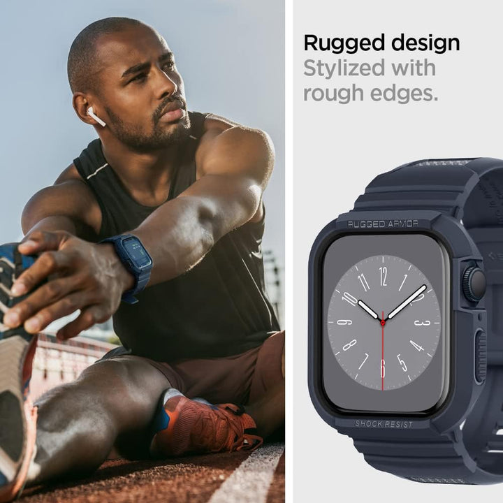 Spigen Rugged Armor Pro Hülle mit Band für Apple Watch 45/44mm | TPU-Unibody-Hülle mit Armband, Carb