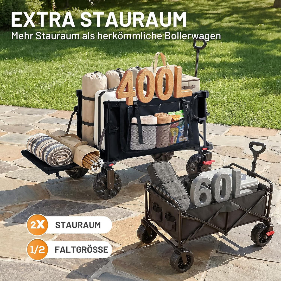 TIMBER RIDGE Bollerwagen Faltbar 400L Extra Lang mit Heckklappe und Bremsen | Strandwagen Klappbar 1