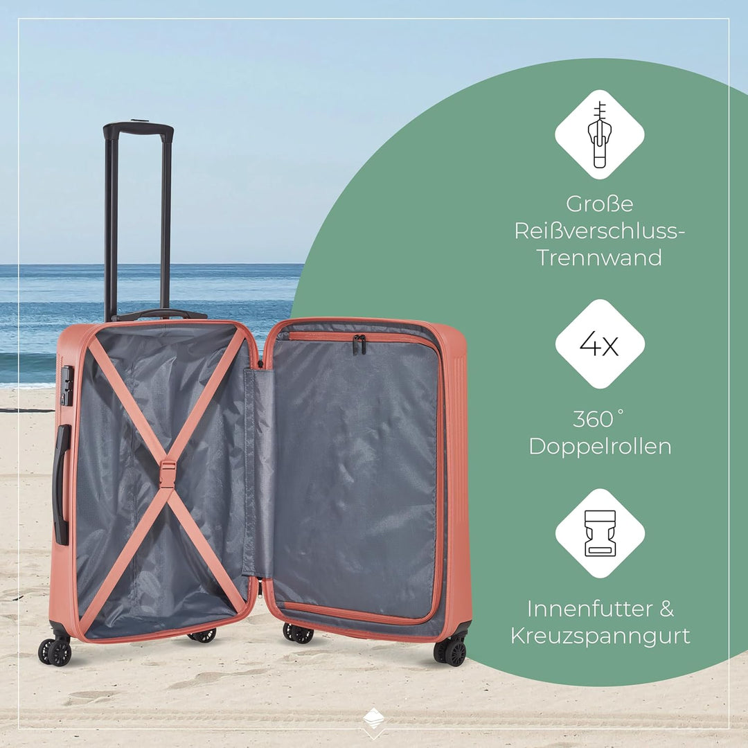 travelite 4-Rad Hartschalenkoffer mittelgross 65 Liter, Gepäck Serie BALI: ABS Hartschalen Trolley m