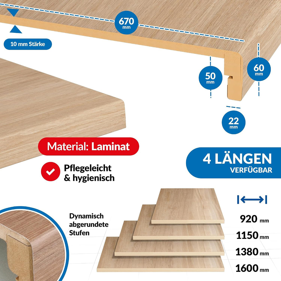 Treppenstufen mit U-Profil [LED-kompatibel] Renovierungsstufen für die Treppe, Laminat-Stufen, Tritt