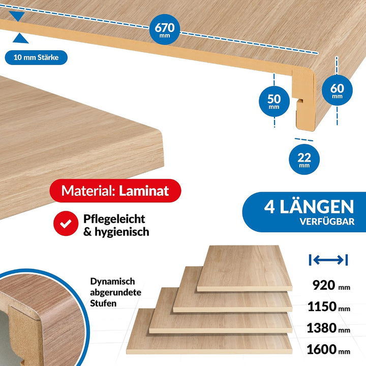Treppenstufen mit U-Profil [LED-kompatibel] Renovierungsstufen für die Treppe, Laminat-Stufen, Tritt
