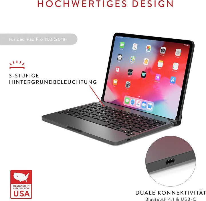 Brydge Pro 11.0 Wireless German QWERTZ Keyboard Compatible with iPad Pro 11-inch 1st Gen (2018) Blue