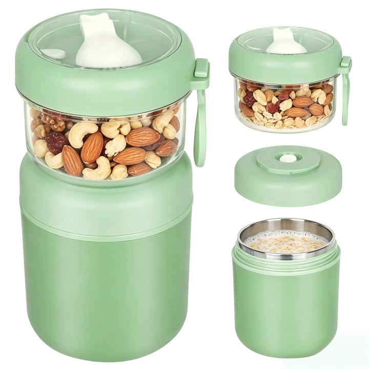 Edelstahl Müslibecher to Go,2-In-1 Joghurtbecher 530ml+330ml Tragbarer Auslaufsicherer, Joghurtbeche