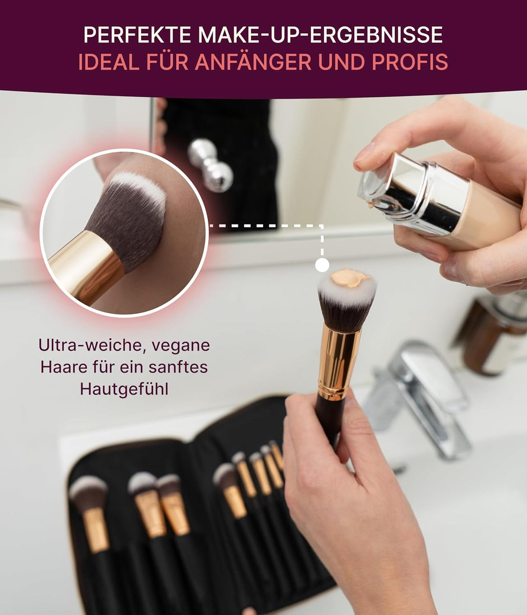 Fantasia Make Up Pinsel Set 12-teilig, Synthetik Haar, Professionelles Pinselset Makeup, hochwertige