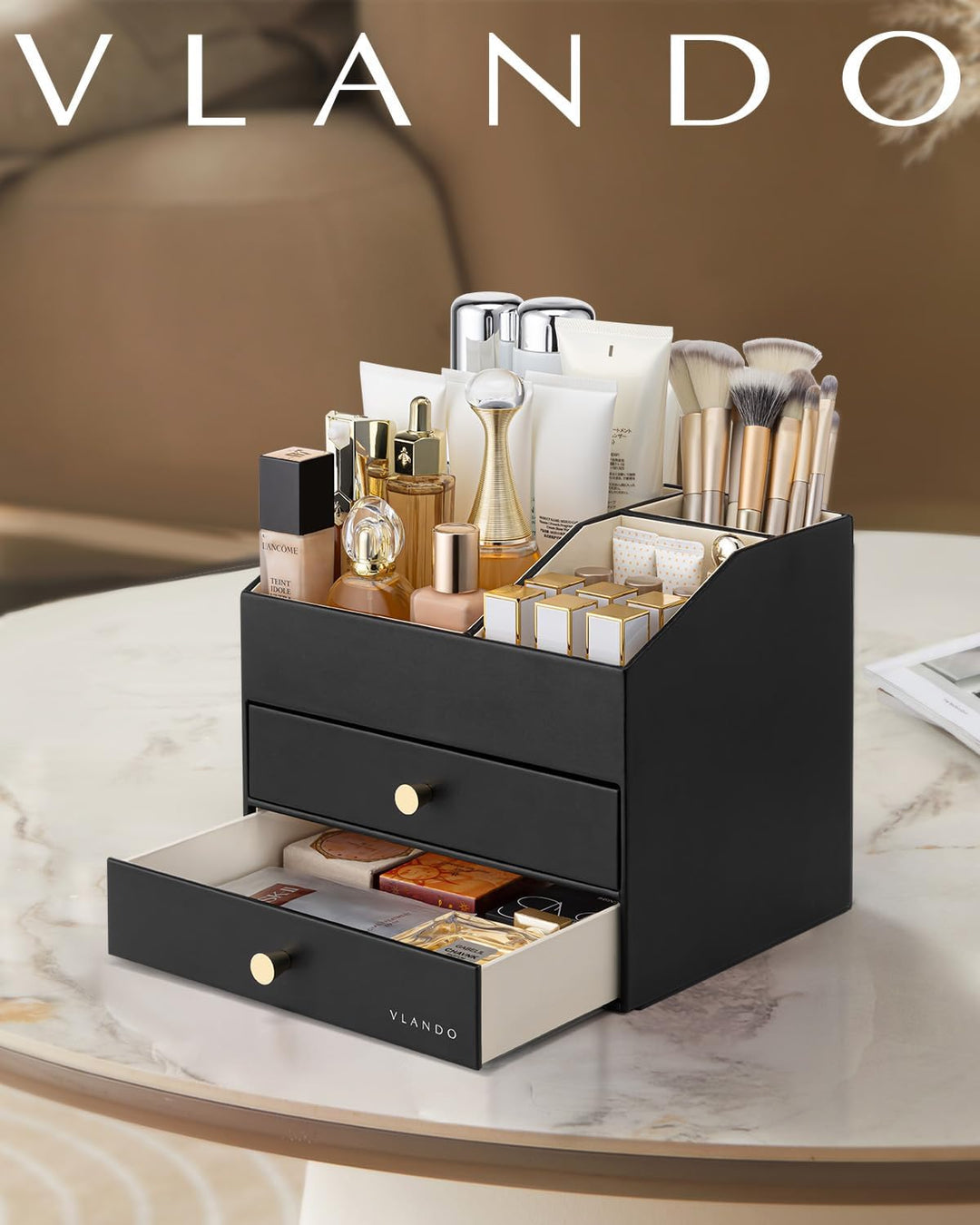VLANDO Make up Organizer mit 3 Schubladen, Schminktisch Organizer, Kosmetik Organizer, Schmink Organ