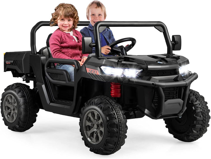 GOPLUS Kinder Elektroauto, 2-Sitzer Kinderauto mit Kippbett, Schaufel & Fernbedienung & Musik & Sche
