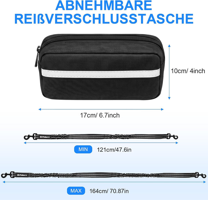 Philorn Joggingleine für 2 Hunde, Freihändig Laufleine für Hunde, Bauchgurt Hundeleine zum Joggen La