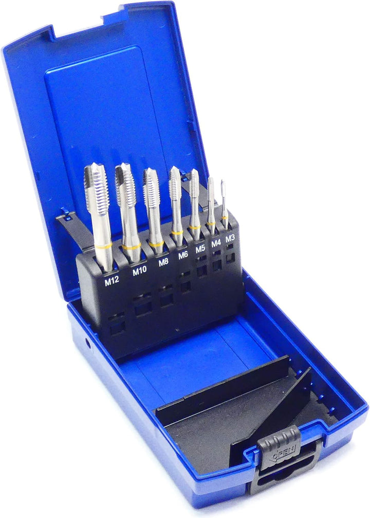 Maschinengewindebohrer Set 7-teilig M3 - M12 HSSE-Co5 DIN 371 Durchgangsloch Gelbring in Rosebox mit