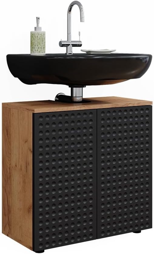Vicco Waschbeckenunterschrank Irma, Goldkraft Eiche/Anthrazit, 60 x 59 cm Anthrazit Gepunktet Waschb