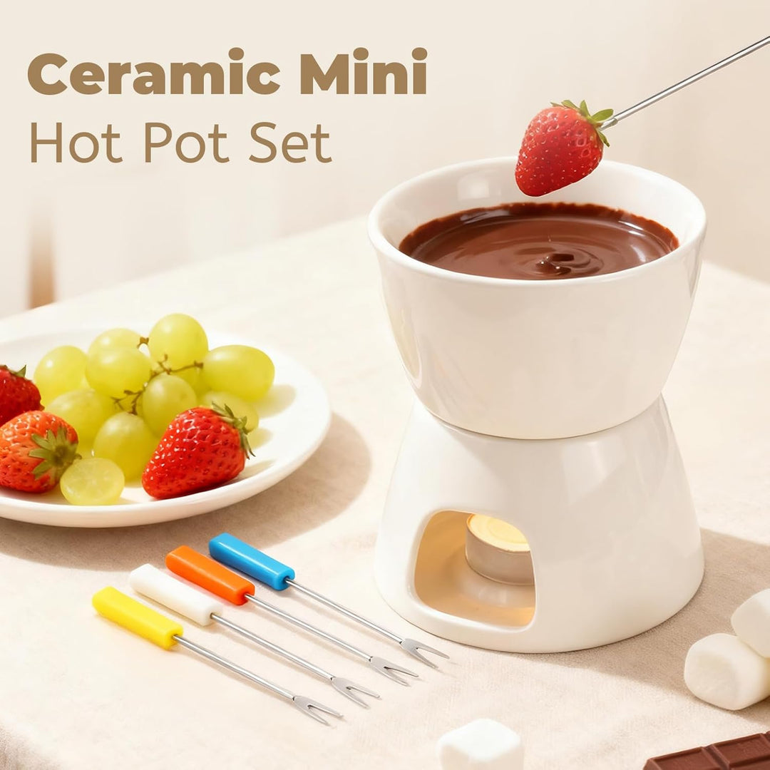 Keramik Schokofondue Tasse Schokoladenfondue Sets, Schoko Fondue Tassen, mit 4 Gabeln, Chocolate Fon