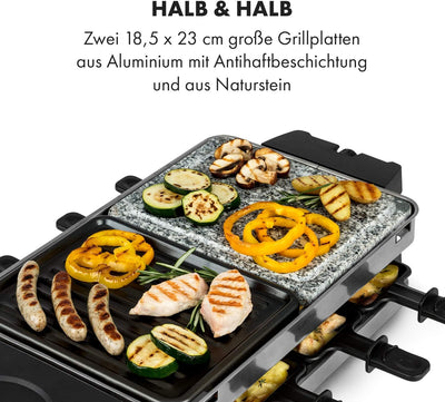 Klarstein Sirloin Raclette-Grill, 1500 Watt, 2-in-1: Aluminium-Grillplatte & Natursteinplatte, Edels