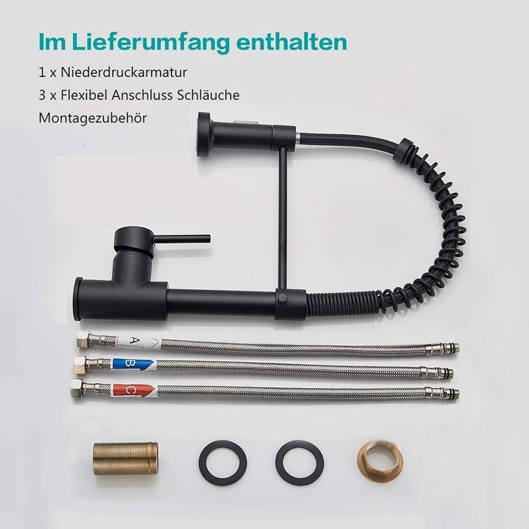 Onyzpily Schwarz Niederdruck Küchenarmatur 360 ° Drehung Einhebelmischer Wasserhahn küche Spültischa
