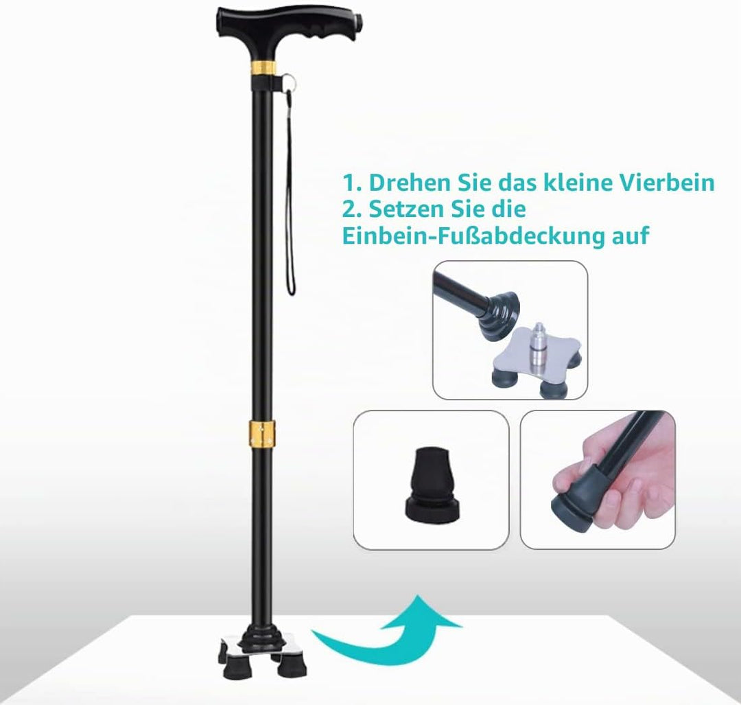 KCareU Anti-Rutsch-Gehstock Walker Spazierstock Aluminiumlegierung Ultraleichter Quadripod-Stock Bla